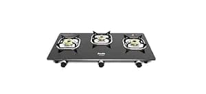 Preethi Silverin 3 Burner Glass Top Gas Stove | Easy-to-Clean with XL Spill Tray | Sparkling Clean in 2 Minutes | 5-Year Glass & Burner Warranty | Lifetime Valve Warranty | ISI Certified