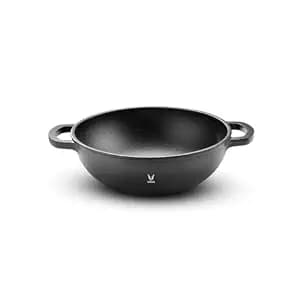 VAYA HauteChef Cast Iron Kadai, 24 cm, Pre-Seasoned & Naturally Non-Stick, 100% Pure & Toxin-Free, Deep Design for Frying & Curries, Induction Base, Rust-Resistant, Ergonomic Handles