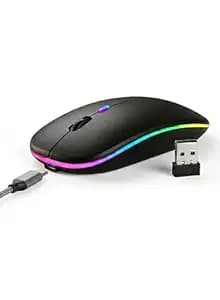 Glassology 2.4GHz Wireless + Bluetooth Mouse, Multi-Device Dual Mode Slim Rechargeable Silent Click Buttons Wireless BT Mouse, Adjustable DPI 800-1200-1600 (Black)