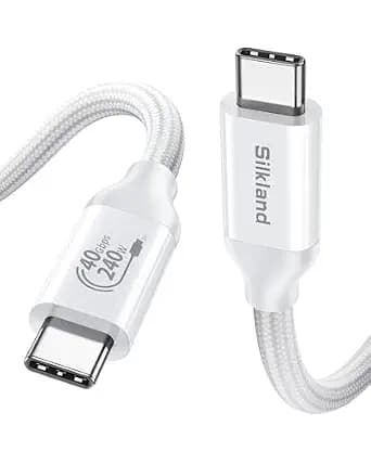 Silkland Short USB 4 Cable for Thunderbolt 4 [1FT/0.3M], 40Gbps Data Sync, 8K/5K@60Hz, 240W Fast Charging, USB C Thunderbolt Cable, Compatible for MacBook, iPhone 16, iPad, SSD, Docking, eGPU, White
