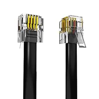 ASNQ High Speed Broadband RJ11 to RJ11 Cable for Landline Telephone, Router, Modem - 3m with OFC Wires and PVC Cover - Internet DSL Cable - Flat, Black