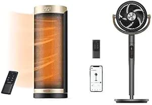 Bundle of DREO Space Heater, 1500W PTC Heaters for Indoor Use with Remote,70° Oscillation, 1-12H Timer + DREO Smart Fan For Bedroom, Standing Fan for Home, 120°+105° Smart Oscillating Pedestal Fans