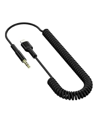 iPhone Aux Cord, Aux to 3.5mm Coiled Lightning Cable Auxiliar Audio Male Cable for iPhone 14 Pro Max 13 12 11 XS XR 8 Plus, Mfi Certified Apple Auxiliary Ox Wire for Car Home Stereo Speaker Headphone