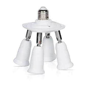 Simba Lighting E26 Light Bulb Socket Adapter Splitter to 4 Heads White Finish with Fully Adjustable Angles for Wide Coverage, Indoor and Outdoor Use for Ceiling Light or Lamp, Medium Screw Base