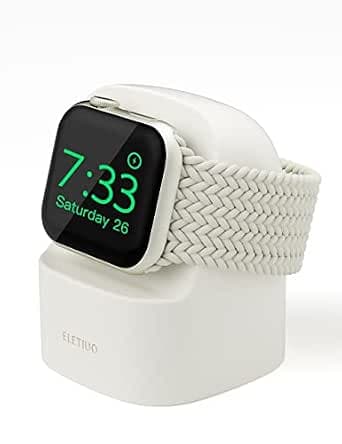 ELETIUO Charger Stand Compatible with Apple Watch Series 49/46/45/44/42/41/40/38mm iWatch Ultra2/Ultra/10/9/8/SE2/7/6/SE/5/4/3/2/1,Silicone Charging Dock Station Supports Night Stand Mode,Retro White