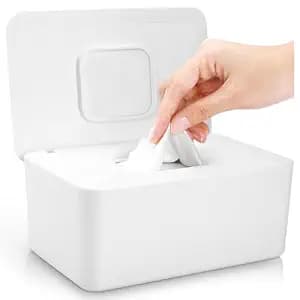 Baby Wipes Dispenser, Baby Wipe Holder for Fresh Wipes, Non-Slip Baby Wipes Container, Refillable Wipes Box with Sealing Design Lid (White)