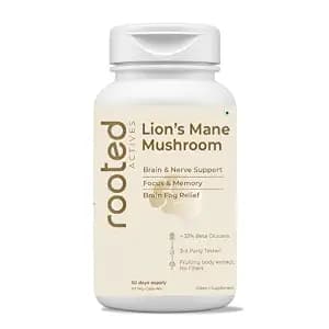 Rooted Active's Lion's Mane Mushroom for Brain Health Support - Mushroom Support for Focus & Memory Function - Immune & Nervous System Supplement | 60 Caps