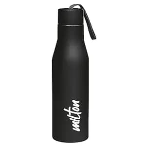 MILTON Super 1000 Stainless Steel Water Bottle 1 ltr, Single Walled, ISI Certified I Leak Proof Lid, Rust Proof I For School, Office, Gym I Black