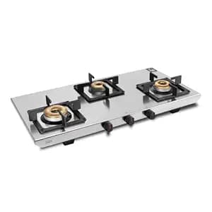 Glen Ultra Tuff Stainless Steel LPG Gas Stove 3 Burner | 1 Jumbo Forged Brass Burner | Manual Ignition | 360° Revolving Nozzle | Warranty 2 Years Standard, 5 Years Burner | 1053UTSS73