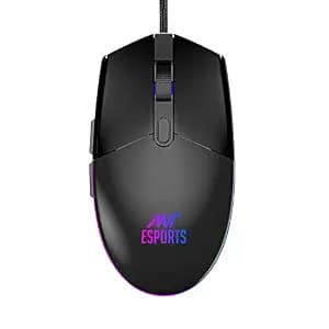 Ant Esports GM60 Optical Gaming Mouse Wired, 6 Programmable Buttons, 3200 DPI Adjustable, Optical Gamer Gaming Mice with Multicolour LED Lights - Black