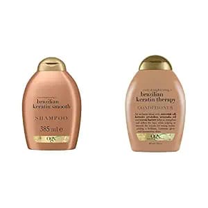 OGX Ever Straightening + Brazilian Keratin Therapy Smoothing Shampoo with Hair-Smoothing Conditioner with Coconut Oil, Cocoa Butter & Avocado Oil