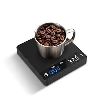 Metal Coffee Scale with Timer, Espresso Scale with Auto Timing, 3 Mode for Espresso Machine and Pour-Over, 2kg/0.1g High Precision Scale, Aluminum Body with LCD Display, Rechargeable
