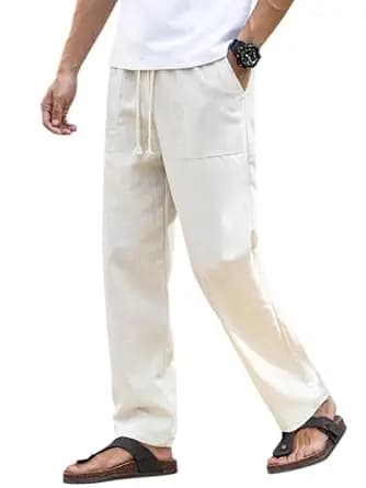 Linen Pant for man | Loose Fit Trouser for Men | Elastic Waist with Drawstring | Perfect for Casual Wear | Lightweight Breathable Fabric | Straight Fit & Side Pocket