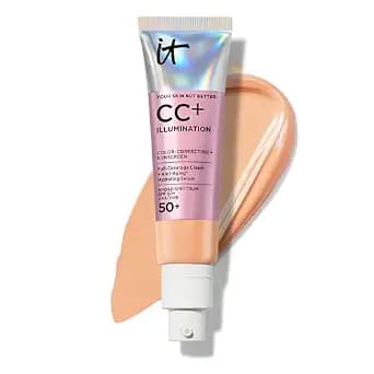 IT Cosmetics CC+ Cream Illumination SPF 50+ - Radiant Full Coverage Foundation Color Corrector, Hydrating Anti-Aging Serum, Hydrolyzed Collagen + Peptides, Normal to Dry & Mature Skin - 1.08 fl oz