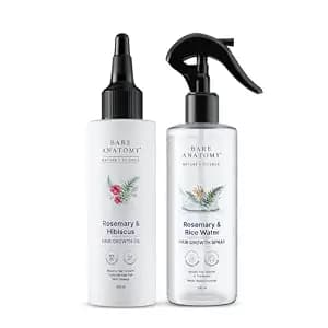 Bare Anatomy Rosemary Water Spray 200ml & Rosemary Hibiscus Hair Growth Oil 100ml | Hair Growth & Thickness | Rice Water & Hibiscus | Controls Hair Fall | For Men & Women | All Hair Types