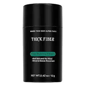 THICK FIBER Hair Building Fibers (Black) 12g - Hair Fibres For Thin & Bald Spots - Thickening Fibers For Men & Women (12g Pack of 1)