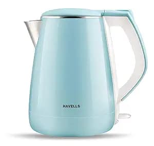 Havells Aqua Plus Electric Kettle 1.2 Litre, 1250 Watt | 304 Stainless Steel Inner Body | Cool Touch Body | Auto Shut-Off |Wider Mouth|2 Years Door Step Warranty by Havells (Blue)