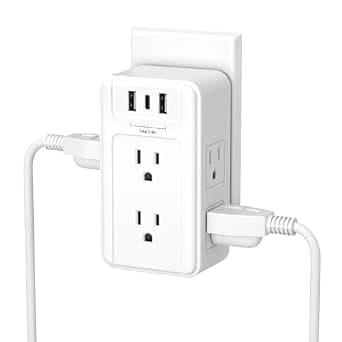BN-LINK Multi Plug Outlet, 6 Wall Outlet Extender with 3 USB Charging Ports (1 USB C) Total 3.4A, 3-Sided Outlets Splitter Multiple Outlet Wall Plug for Home Office Dorm Room