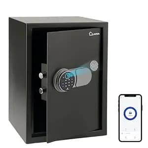 LAVNA Smart Safe Locker | 5 way access | Fingerprint, Mobile app, PIN, OTP & Key Access | 304 Grade SS bolts suitable for Jewellery, Cash, Document & other valuable of Home Office Tijori (Gross 58L)