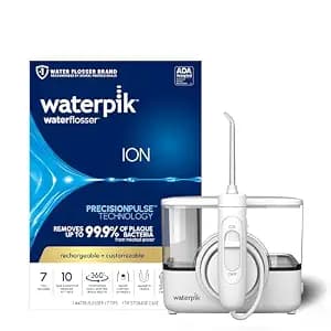 Waterpik ION Professional Water Flosser, Rechargeable and Portable for Teeth, Gums, Braces, 10 Settings, 7 Flossing Tips For Multiple Users And Needs, ADA Accepted, WF-12 White, Packaging May Vary