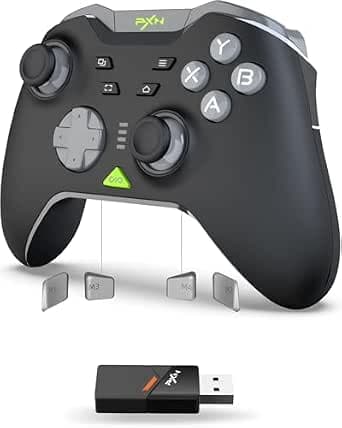 PXN P5 Wireless PC Switch Controller 2025 - Hall Joystick, 4-Makros, 3-Modi(2.4G/BT/SW), Hall Trigger, Vibration, 1000mAh, APP, FN, POM- Gaming Controller für PC, Switch, Android, iOS