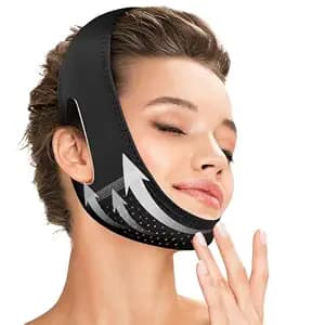 Reusable V Line Lifting Mask with Chin Strap for Sleeping,Face Lift Prevent Sagging, Jaw Exerciser,Black,M