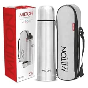 Milton Flip Lid 1000 Thermosteel Water Bottle 1 LTR, 24 Hr Hot and Cold I Leak Proof Lid, ISI Certified I Vacuum Insulated I for Office, Gym, School I Silver
