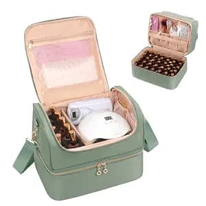 Nail Polish Organizer Case, Nail Supplies Storage Box Holds 45 Bottles Nail Polish & Nail Lamp, Travel Nail Tech Carrying Case, Nail Kit Bag For Nail Stuff & Manicure Tools