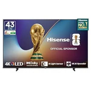 Hisense 108 cm (43 Inches) 4K Ultra HD Smart QLED TV | Dolby Vision Atmos, HDR10+, Dolby Audio | AI 4K Upscaler | ALLM | MEMC | HDR 10+Decoding | Voice Control | VIDAA OS | 43E7Q (Black)