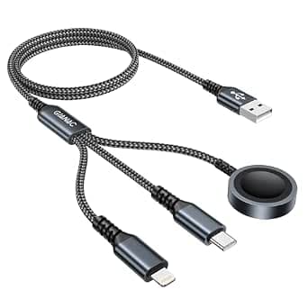3 in 1 Apple Watch Charger [4ft] Magnetic Charging Cable USB C Fast Charging Multiple USB Charger with Lightning/USB C/iWatch for Apple Watch Series 9/8/7/6/SE/5/4/Ultra/iPhone 16/15/14/13/12
