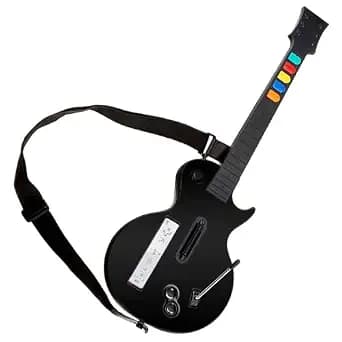 NBCP Wireless Guitar Controller for Nintendo Wii – Compatible with Guitar Hero and Rock Band 2 Games – Includes Adjustable Strap – Black