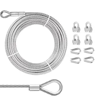 5/16 Stainless Steel Cable, PIUM 10Ft Wire Rope, Aircraft Cable with 7x19 Strands and 9000lbs Breaking Strength, 304 Stainless Steel Cable with Loops for Zipline Cable, Winch Cable, Decking Rails