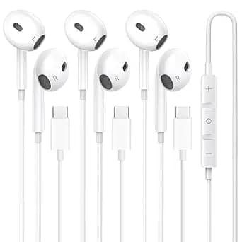 USB C Headphones for iPhone 17 16 15, for iPad Pro 【3 Pack】 Type-C Earphones with Microphone Volume Control for Apple USB C Wired Earbuds, for Google Pixel 8 7 6A 5 for Samsung S24 S23 S22 S21 S20 A55