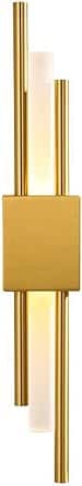 Modern Gold LED Wall Light | Vertical Metal and Acrylic Wall Light | Minimalist Wall Lamp for Bedroom, Living Room, Hallway, Hotel - 8W, 48cm, 3 Colour Temperatures (Gold-Left)