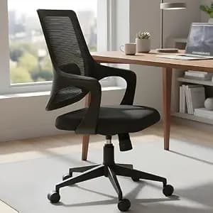 MRC Mono Ergonomic Office Chair (Mid-Back) – Revolving Breathable Mesh Desk Chair for Work from Home & Study–Lumbar Support & Heavy Duty Nylon Base (Black)