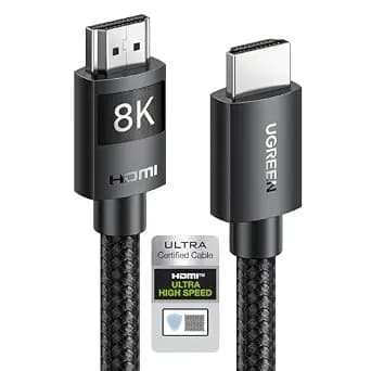 UGREEN HDMI 2.1 Cable Certified 8K 3.3FT Ultra High Speed HDMI Cord Braided 48Gbps 4K@240Hz 10K@60Hz with Dynamic HDR eARC Dolby Atmos HDCP Compatible with PS5 PS4 Xbox Roku TV HDTV Blu-ray Projector