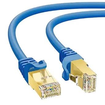 Cat 7 Ethernet Cable 1 FT, 10Gbps High Speed Internet Cord, SFTP Shielded, OFC Pure Copper, CAT7 RJ45 LAN Network Cable Compatible with PC, Laptop, PS5, Xbox Modem, Router, PoE, Blue Cable