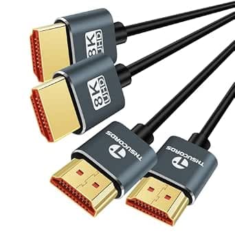 Thsucords Ultra Thin 8K 4K HDMI Cables 3.3FT 2 Pack, Slim & Flexible Soft High Speed HDMI 2.1 Cord Support 4K@120Hz 8K@60Hz 48Gbps for Roku TV/HDTV/PS5/Blu-ray
