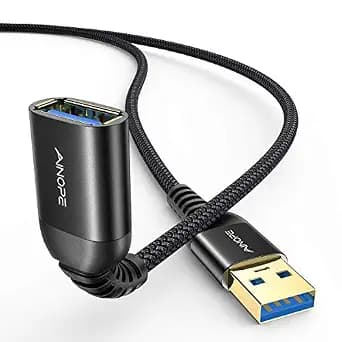 AINOPE 2 Pack USB Extensions Cable High Speed USB 3.0 Extension Cord Type A Male to Female Sturdy Braided Material Fast Data Transfer Compatible with USB Keyboard,Mouse,Flash Drive,Black,6.6FT+6.6FT