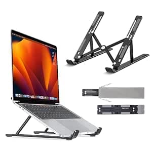 STRIFF laptop stand, macbook stand, portable laptop stand, gaming laptop stand, foldable laptop stand with 6 Level Height & Angle Adjustment & Air Ventilation, Anti-Slip Silicone Pads 15.6-Inch(Black)