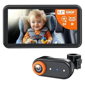 LUCKVIEW BM2A Baby Car Camera – 3X Zoom to See Baby Clearly, 5.2" 1080P Display & Auto IR Night Vision, Rear-Facing View Monitor, Easy Install for Parents & Pet Owners