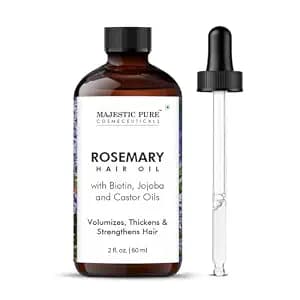 Majestic Pure 100% Pure Rosemary Oil For Hair Growth - Strengthening, Nourishing, Volumizing - Infused with Biotin Oil, Jojoba Oil & Castor Oil - Non GMO Verified - 2 Fl Oz