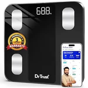 Dr Trust USA Legend Smart Scale | 20+ Parameters | US FDA approved | Unlimited Users Bluetooth BMI Weight Scale Weighing Machine & Body Fat Analyzer for Home Health Monitoring (Black)