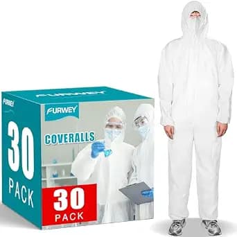 Hazmat Suits 30Pack Disposable Protective Coveralls, Heavy Duty Full Body Painters Suit for Men & Women with Elastic Wrists, Ankles and Hood, Available in 5 sizes-X-Large