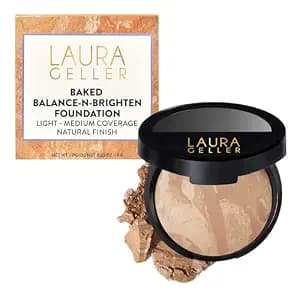 LAURA GELLER NEW YORK Award-Winning Baked Balance-n-Brighten Color Correcting Powder Foundation - Light - Buildable Light to Medium Coverage - Demi-Matte Natural Finish