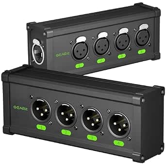 GearIT 4 Channel Multi Network 3-Pin XLR/DMX/AES-EBU to Ethercon RJ45 Cat5/Cat6 Ethernet Extender for Live Stage, Sound, Lighting, Or Audio Recording Studio (1 Pair: 4 XLR Male + 4 XLR Female)