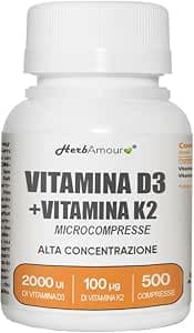 Vitamin D3 K2 (lasts 1 year and 4 months) 500 Micro-Tablets High Dosage and Absorption I Vitamin D3 50 µg from 2,000 IU + Vitamin K2 100 µg | Gluten, Lactose, Sugar and Soy Free