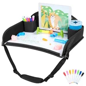 COOLBEBE Kids Travel Tray for Toddler Car Seat, Travel Tray for Airplane, Toddler Car Seat Lap Tray, Carseat Table Tray for Kids Travel Activities (Black-1)