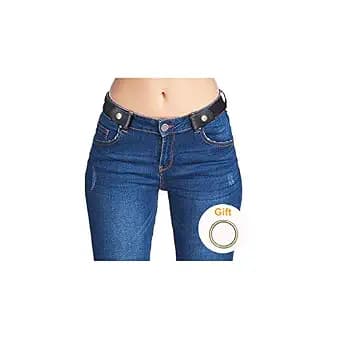 SUOSDEY Elastic No Buckle Stretch Belts For Men And Women, Invisible Belts For Jeans Pants, Blue