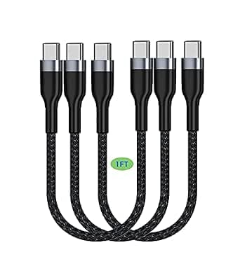 USB C to USB C Cable 3-Pack 12 Inch,0.3m 60W PD Type C Fast Charging Cable Compatible with Samsung Galaxy S21 / S21 + / S20 + Ultra Note 20, Pixel 4/3 XL, MacBook Air iPad Pro 2020